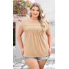 image:imageWIHOLL Womens Summer Tops Trendy 2026 Lace Crochet Cap Short Sleeve Shirts Crew Neck T Shirts Casual Loose BlousesBeige