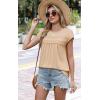 image:imageWIHOLL Womens Summer Tops Trendy 2026 Lace Crochet Cap Short Sleeve Shirts Crew Neck T Shirts Casual Loose BlousesBeige