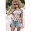image:imageWIHOLL Womens Summer Tops Trendy 2026 Lace Crochet Cap Short Sleeve Shirts Crew Neck T Shirts Casual Loose BlousesFloral Boho