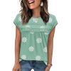 image:imageWIHOLL Womens Summer Tops Trendy 2026 Lace Crochet Cap Short Sleeve Shirts Crew Neck T Shirts Casual Loose BlousesFloral Green