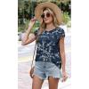 image:imageWIHOLL Womens Summer Tops Trendy 2026 Lace Crochet Cap Short Sleeve Shirts Crew Neck T Shirts Casual Loose BlousesFloral Navy