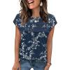image:imageWIHOLL Womens Summer Tops Trendy 2026 Lace Crochet Cap Short Sleeve Shirts Crew Neck T Shirts Casual Loose BlousesFloral Navy