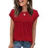 image:imageWIHOLL Womens Summer Tops Trendy 2026 Lace Crochet Cap Short Sleeve Shirts Crew Neck T Shirts Casual Loose BlousesRed