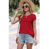 image:imageWIHOLL Womens Summer Tops Trendy 2026 Lace Crochet Cap Short Sleeve Shirts Crew Neck T Shirts Casual Loose BlousesRed
