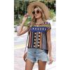 image:imageWIHOLL Womens Summer Tops Trendy 2026 Lace Crochet Cap Short Sleeve Shirts Crew Neck T Shirts Casual Loose BlousesStripes