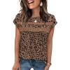 image:imageWIHOLL Womens Summer Tops Trendy 2026 Lace Crochet Cap Short Sleeve Shirts Crew Neck T Shirts Casual Loose BlousesThe Leopard