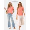 image:imageWIHOLL Womens Summer Tops Trendy Short Sleeve T Shirts Pleated Crewneck Tees Blouses Dressy Casual Outfits Fashion ClothingCoral