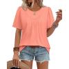 image:imageWIHOLL Womens Summer Tops Trendy Short Sleeve T Shirts Pleated Crewneck Tees Blouses Dressy Casual Outfits Fashion ClothingCoral