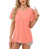 image:imageWIHOLL Womens Summer Tops Trendy Short Sleeve T Shirts Pleated Crewneck Tees Blouses Dressy Casual Outfits Fashion ClothingCoral