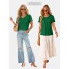 image:imageWIHOLL Womens Summer Tops Trendy Short Sleeve T Shirts Pleated Crewneck Tees Blouses Dressy Casual Outfits Fashion ClothingGreen