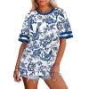 image:imageWIHOLL Womens T Shirts Loose Fit Short Sleeve Tees Crew Neck Color Block Summer Tops 2026 FashionBoho Print