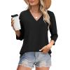 image:imageWIHOLL Womens Tops 34 Length Sleeve V Neck Casual Tunic Tops Basic Shirts Loose Fit BlouseA Black