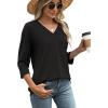 image:imageWIHOLL Womens Tops 34 Length Sleeve V Neck Casual Tunic Tops Basic Shirts Loose Fit BlouseA Black