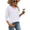 image:imageWIHOLL Womens Tops 34 Length Sleeve V Neck Casual Tunic Tops Basic Shirts Loose Fit BlouseA White