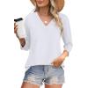 image:imageWIHOLL Womens Tops 34 Length Sleeve V Neck Casual Tunic Tops Basic Shirts Loose Fit BlouseA White
