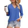 image:imageWIHOLL Womens Tops 34 Length Sleeve V Neck Casual Tunic Tops Basic Shirts Loose Fit BlouseB Blue