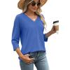 image:imageWIHOLL Womens Tops 34 Length Sleeve V Neck Casual Tunic Tops Basic Shirts Loose Fit BlouseB Blue