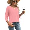 image:imageWIHOLL Womens Tops 34 Length Sleeve V Neck Casual Tunic Tops Basic Shirts Loose Fit BlouseB Coral
