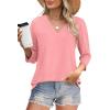 image:imageWIHOLL Womens Tops 34 Length Sleeve V Neck Casual Tunic Tops Basic Shirts Loose Fit BlouseB Coral