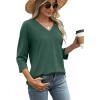 image:imageWIHOLL Womens Tops 34 Length Sleeve V Neck Casual Tunic Tops Basic Shirts Loose Fit BlouseB Green
