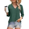 image:imageWIHOLL Womens Tops 34 Length Sleeve V Neck Casual Tunic Tops Basic Shirts Loose Fit BlouseB Green