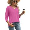 image:imageWIHOLL Womens Tops 34 Length Sleeve V Neck Casual Tunic Tops Basic Shirts Loose Fit BlouseB Hot Pink