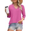 image:imageWIHOLL Womens Tops 34 Length Sleeve V Neck Casual Tunic Tops Basic Shirts Loose Fit BlouseB Hot Pink