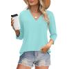 image:imageWIHOLL Womens Tops 34 Length Sleeve V Neck Casual Tunic Tops Basic Shirts Loose Fit BlouseB Lake Green