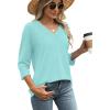 image:imageWIHOLL Womens Tops 34 Length Sleeve V Neck Casual Tunic Tops Basic Shirts Loose Fit BlouseB Lake Green