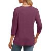 image:imageWIHOLL Womens Tops 34 Length Sleeve V Neck Casual Tunic Tops Basic Shirts Loose Fit BlouseB Maroon