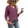 image:imageWIHOLL Womens Tops 34 Length Sleeve V Neck Casual Tunic Tops Basic Shirts Loose Fit BlouseB Maroon