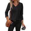 image:imageWIHOLL Womens Tops 34 Length Sleeve V Neck Casual Tunic Tops Basic Shirts Loose Fit BlouseBlack