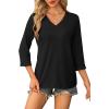 image:imageWIHOLL Womens Tops 34 Length Sleeve V Neck Casual Tunic Tops Basic Shirts Loose Fit BlouseBlack