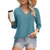 image:imageWIHOLL Womens Tops 34 Length Sleeve V Neck Casual Tunic Tops Basic Shirts Loose Fit BlouseC Gray Green