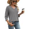 image:imageWIHOLL Womens Tops 34 Length Sleeve V Neck Casual Tunic Tops Basic Shirts Loose Fit BlouseC Grey