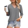 image:imageWIHOLL Womens Tops 34 Length Sleeve V Neck Casual Tunic Tops Basic Shirts Loose Fit BlouseC Grey