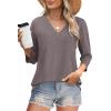 image:imageWIHOLL Womens Tops 34 Length Sleeve V Neck Casual Tunic Tops Basic Shirts Loose Fit BlouseC Taupe