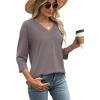 image:imageWIHOLL Womens Tops 34 Length Sleeve V Neck Casual Tunic Tops Basic Shirts Loose Fit BlouseC Taupe