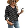 image:imageWIHOLL Womens Tops 34 Length Sleeve V Neck Casual Tunic Tops Basic Shirts Loose Fit BlouseD Black White
