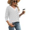 image:imageWIHOLL Womens Tops 34 Length Sleeve V Neck Casual Tunic Tops Basic Shirts Loose Fit BlouseD White Black