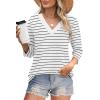 image:imageWIHOLL Womens Tops 34 Length Sleeve V Neck Casual Tunic Tops Basic Shirts Loose Fit BlouseD White Black