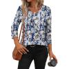 image:imageWIHOLL Womens Tops 34 Length Sleeve V Neck Casual Tunic Tops Basic Shirts Loose Fit BlouseFloral Blue Beige