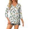 image:imageWIHOLL Womens Tops 34 Length Sleeve V Neck Casual Tunic Tops Basic Shirts Loose Fit BlouseFloral Multi Leaf
