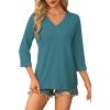 image:imageWIHOLL Womens Tops 34 Length Sleeve V Neck Casual Tunic Tops Basic Shirts Loose Fit BlouseTurquoise