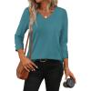image:imageWIHOLL Womens Tops 34 Length Sleeve V Neck Casual Tunic Tops Basic Shirts Loose Fit BlouseTurquoise