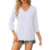 image:imageWIHOLL Womens Tops 34 Length Sleeve V Neck Casual Tunic Tops Basic Shirts Loose Fit BlouseWhite