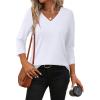 image:imageWIHOLL Womens Tops 34 Length Sleeve V Neck Casual Tunic Tops Basic Shirts Loose Fit BlouseWhite