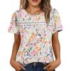 image:imageWIHOLL Womens Tops Boho Summer Outfits 2026 Short Sleeve Shirts with Lace Beach Vacation Clothes Casual S3XL1pink Floral