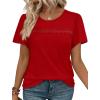 image:imageWIHOLL Womens Tops Boho Summer Outfits 2026 Short Sleeve Shirts with Lace Beach Vacation Clothes Casual S3XL4red