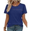 image:imageWIHOLL Womens Tops Boho Summer Outfits 2026 Short Sleeve Shirts with Lace Beach Vacation Clothes Casual S3XL6navy Blue